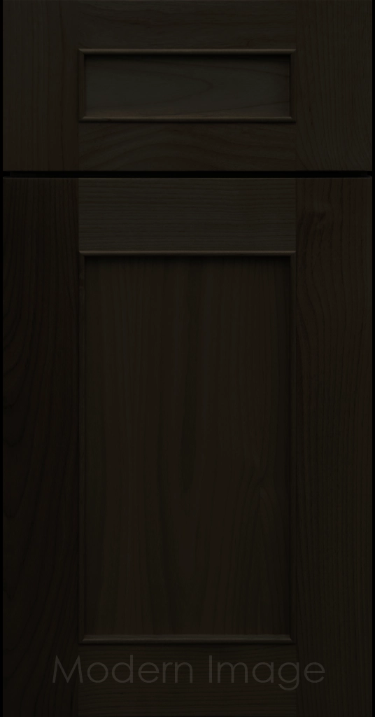 Detail view of a Chandler Shaker cabinet door in Onyx stain with raised molding along the inner panel.